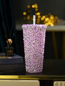 1pc 12 Oz (About 340 G) Sparkler Cup Handmade Rhinestone Set, Built-In Double Plastic Cup With Lid, Straw - Perfect For DIY Custom, Iced Coffee And Wa