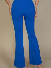 Women's Solid Color Rib Knit High Waisted Flare Pants For All Season Casual Basic Pants - 皇家 - 查看 4