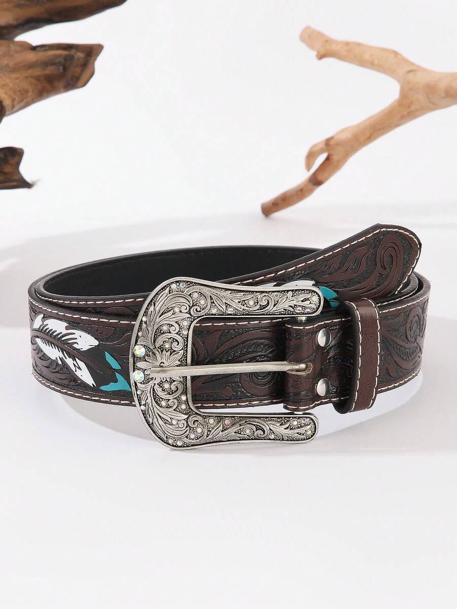 Western Cowboy Vintage Style Belt, Suitable For Dresses - Brown - View 1