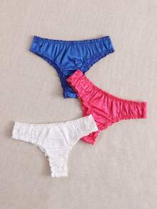 weiweihu 3pcs Women's Rose Thong Elastic Sports Underwear   Sexy Low-Waist Women's Underwear, Exquisite Craftsmanship, Comfortable And Breathable Underwear For Women Elegant Solid Color (Pink/Blue/White) Skin-Friendly Fabric Holiday Gift Lover Wife - 粉紅色+藍色+白色 - 查看 5