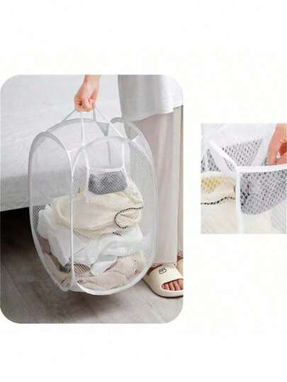 1 pieza/2 piezas Set, Disponible en Rosa/Blanco/Negro, Esencial de almacenamiento doméstico simple y práctico - Organizador de clasificación de ropa sucia, Plegable para ahorrar espacio, Marco de malla reforzado anti-deformación, Adecuado para almacenamiento de baño/organización del hogar, Ideal para almacenamiento diario del hogar/baño, Limpieza estacional