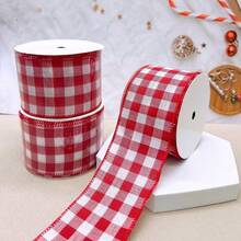 10 Yards / 63 Mm / 2.5 Inches Red Plaid Christmas Wire Edge Ribbon For Gift Wrapping, Suitable For Those With Santa Claus, Snowman, Snowflake And Christmas Plaid Patterns, For Handmade DIY And Festive Christmas Decorations - Red - View 1