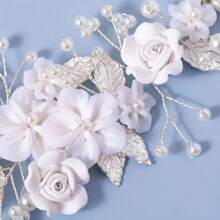 1pc Elegant Bridal Hair Accessory, Featuring White Rose & Rhinestone - Floral Vine Headpiece For Wedding, Prom, Daily Wear, Rhinestone Decorated Flower Print Soft Ceramic Valentine's Day Accessories