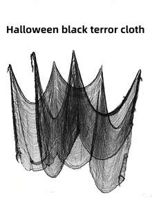 1pc Halloween Black Gauze Fabric For Haunted House, Bar Decor Or Scary Room Setup,Christmas