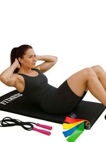 Fitness Kit Mat + Rope + 5 Elastic Bands Functional Exercises, More Strength, Agility And Muscle Definition! - Pink - View 1