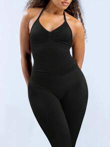 Yefecy 2 件套，新款 Impact 运动瑜伽背心和高腰紧身裤，女士健身瑜伽上衣，健身服锻炼露背紧身内置罩杯上衣，柔软舒适，日常，户外，运动，女士健身服套装，女士健身套装 - 黑色 - 查看 9