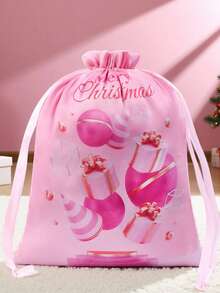 1pc/3pcs/5pcs Satin Drawstring Bags, Christmas Candy Gift Bags, Pink Packaging Storage Bags - Multicolor - View 3