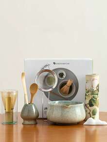 5/8pcs Set Ceramic Matcha Bowl, Matcha Whisk, Bamboo, Matcha Brush, Tea Scoop, Matcha Ceremony Gift Box, Round Pointed Ceramic Matcha Bowl & Whisk Set, Fade-Resistant, Elegant & Durable, Suitable For Outdoor Travel & Leisure, Tea Enthusiasts, Kitchen