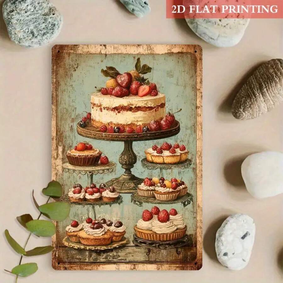 2D Flat, 2D Flat 1pc, Delicious Cakes Metal Sign, 8x12 Inch Iron Wall Decor, Rustic Charm, Suitable For Bakeries, Patisseries, And As A Gift For Baking Enthusiasts., 2D Flat, Perfect For Room Decor - 1PC - 查看 1