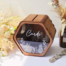 1pc Rustic Wooden Wedding Card Box With Slots, Large Size, Elegant Floral Design And Thank You Message, Suitable For Reception Gifts And Celebration Events, Great For Holiday Parties, Bridal Showers, Birthdays And Graduations, Wedding Decor