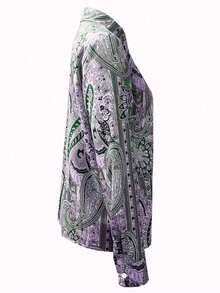 Printed Button Front Shirt, Bohemian Style Long Sleeve Printed Button Down Shirt - Mauve Purple - View 6
