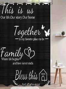 1pc/4pcs Bathroom Decoration Set: Shower Curtain With 12 Hooks, Non-Slip Bath Mat, U-Shaped Floor Mat & Round Toilet Lid Cover, Multifunctional For Bathroom