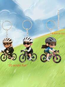 3/1 Cute And Fun Keychains For Cycling Boys And Girls, Made Of 2D Flat Acrylic Material, Suitable For Cycling Enthusiasts' Bag Accessories, Keychains, Car Keychains, Car And Home Decorations, Keychains, Perfect Gifts For Family And Cycling Enthusiasts