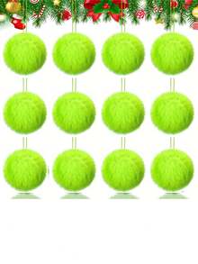 10 pièces Boules de Noël floconneuses avec lutins, boules de Noël vertes, décorations de Noël à suspendre, pompons en fausse fourrure, convient pour les fêtes de Noël, la décoration de rampe