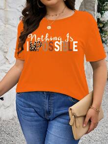 Plus Size Women's Printed Round Neck T-Shirt Supple - 黑色 - 查看 9