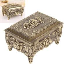 Caja de joyería de metal rosa Otufna, caja de baratijas de aleación de zinc, caja de almacenamiento de joyería vintage rectangular para anillos, aretes y collares - 1 - Ver 7