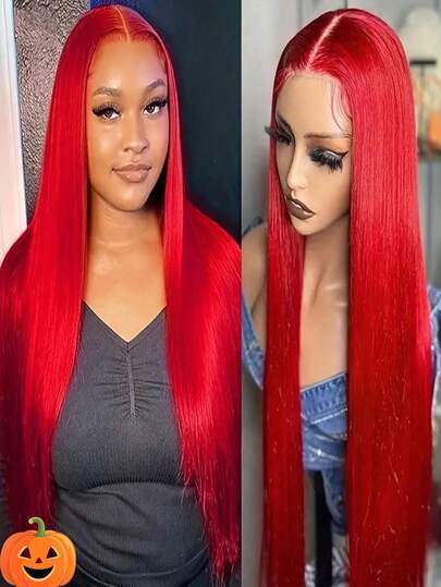 13x4 شعر مستعار أمامي من الدانتيل، أحمر، كثافة 180، شعر مستعار أمامي من الدانتيل عالي الجودة، نساء شعر مستعار أمامي من الدانتيل طويل مستقيم اصطناعي، شعر مقاوم للحرارة، 28 بوصة، مناسب لعيد الهالوين