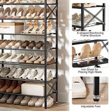 BGTREND 8 - Tier Metal Shoe Rack Organizer With Wooden Top, 24 - 32 Pairs Shoe Storage Shelf Entryway Hallway 52.56 Tall, Brown