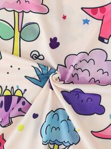 2 件套女孩和青少年休闲恐龙派对图案印花翻领长袖开衫和裤子睡衣套装，阻燃，适合所有季节