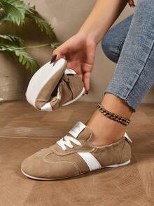 女式软底复古休闲芭蕾平底鞋，系带百搭一脚蹬，适合搭配连衣裙、简约运动鞋 - 卡其色 - 查看 3
