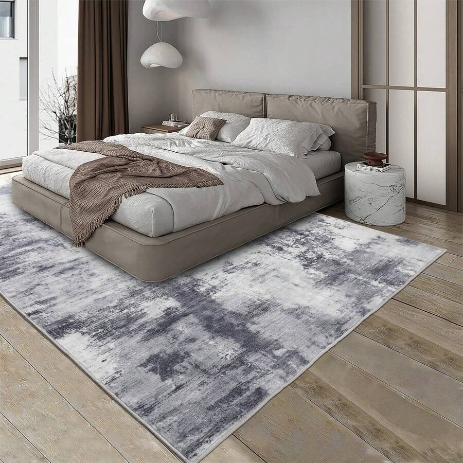 Abstract Area Rug - Washable Low Pile Carpet With Non-Slip Backing For Living Room, Bedroom & Dining Room | Modern Indoor Floor Rug - Xám - Xem 1