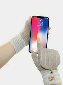 Luvas de Tricô para Escrita para Mulheres, Luvas Sem Dedos para Tela de Toque, Luvas Grossas e Quentes de Inverno para Estudantes, Ciclismo, Outono/Inverno