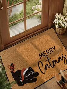 1pc New Holiday Decor - Christmas - Cute Cat Print Pattern Small Rug - 100% Polyester Material, Machine Washable Durable, Stain Resistant, Quick Drying, Suitable As Indoor Doormat