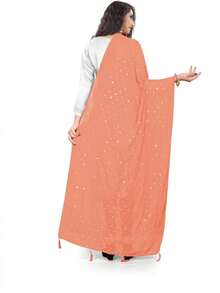 Woman's Embroidered Chiffon Dupatta Scarf Shawl Wrap Soft Bridal Wedding - Red - View 9