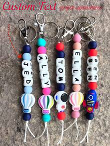 1 件定制返校个性化彩虹钥匙扣、返校串珠钥匙扣、钥匙扣标签、姓名标签、教师礼物、粉色彩虹热气球 - 字母珠鑰匙圈 - 查看 13