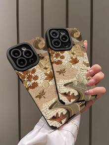 1 件时尚复古枫叶信封图案竖条纹高端仿皮防摔防指纹防震手机壳适用于苹果和机型 - 彩色 - 查看 5