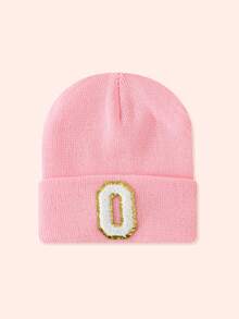 1pc Pink Children's Hat With 26 Letters, Knitted Beanie For Baby Boys And Girls, Warm For Outdoor And Daily Wear - Gold Label-pink Fluorescent Cap - View 111