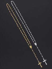 1 件时尚不锈钢复古十字架吊坠项链女士念珠玫瑰经宗教项链 - 3mm 不鏽鋼款 - 查看 8