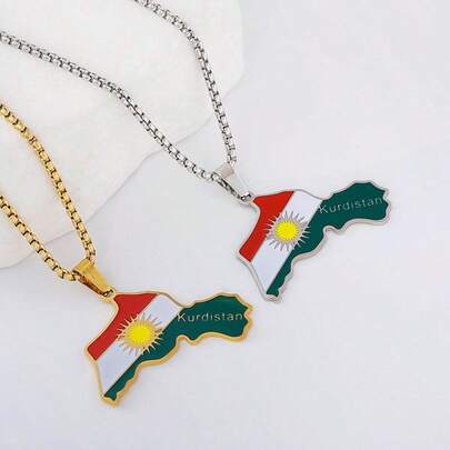 Colar com pingente de mapa de região, colar feminino e masculino com corrente de aço inoxidável e bandeira