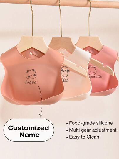 3pcs Customized Baby Bibs, Soft Silicone Bibs, Adjustable, Waterproof, Stain-Resistant, Suitable For Baby Boys And Girls, Personalized Gifts, Patterns Available: Rabbit, Sheep, Bear, Lion, Bee, Tiger, Squirrel, All-Season Use