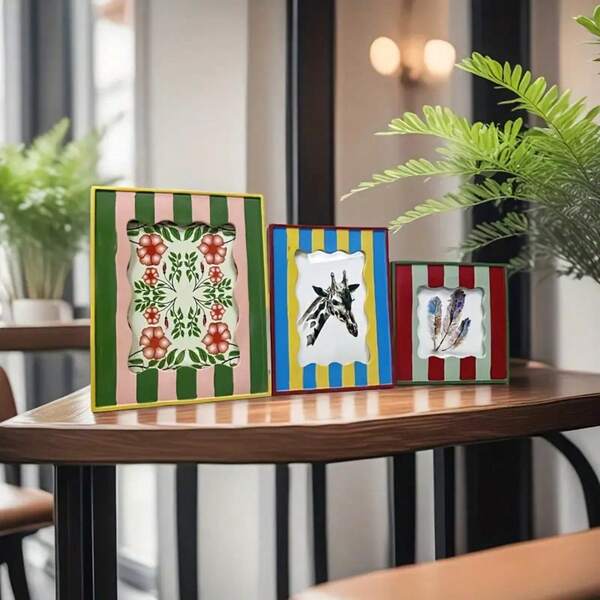 1 Peça Porta-Retrato Moderno de Resina com Design Geométrico 3D - Borda Pintada à Mão em Bloco de Cor para Decoração de Quarto, Escrivaninha, Sala de Estar e Entrada (Acento Minimalista para Casa, Exibição de Mesa, Arte de Parede Digna de Presente) (Cor Aleatória das Fotos)