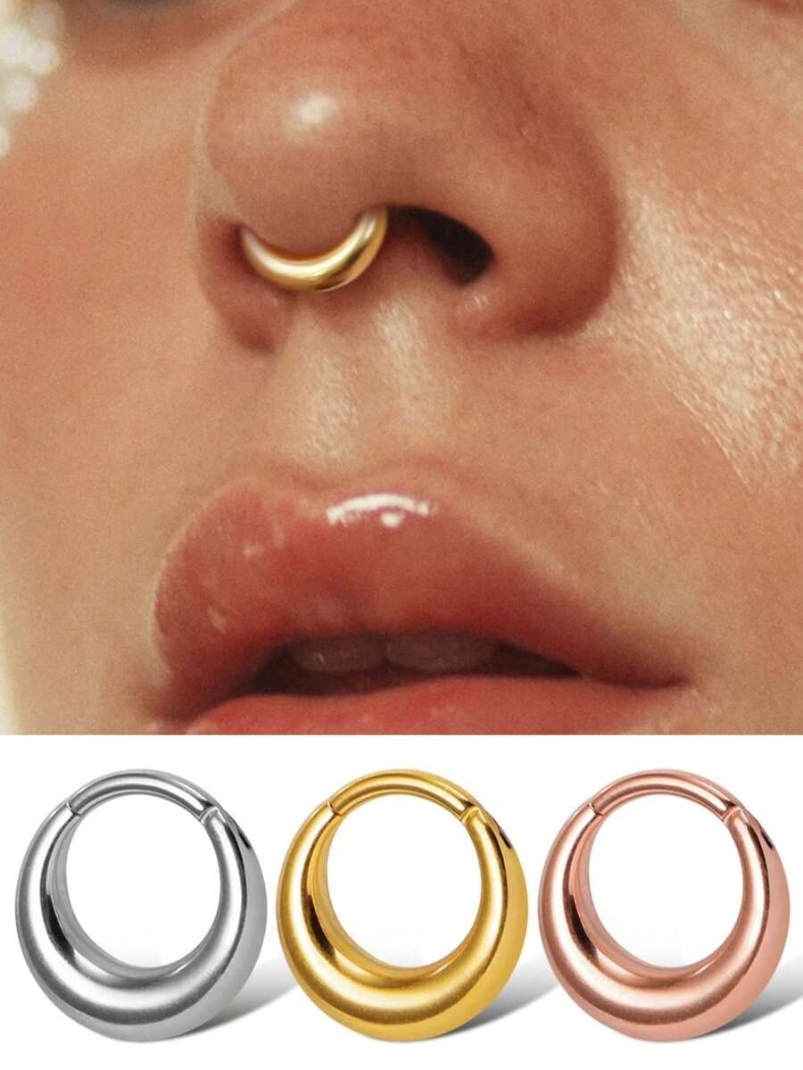 1pc Hypoallergenic Stainless Steel Nose Septum Ring, Conch Piercing Jewelry, Suitable For Cartilage, Helix, Tragus, Lobe Piercing, Unisex Daily Wear - 1 Pc - View 1