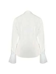 Elegant Women's White Shirt Collar Blouse With Long Regular Sleeves And Button Detailing