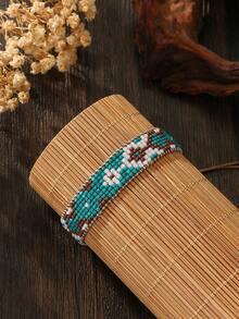 波西米亚串珠耳环，复古假日风格，绿松石色、黑色、多色珠子，几何菱形不对称图案，手工编织，优雅别致的时尚配饰，适合女性、情侣、日常佩戴和送礼