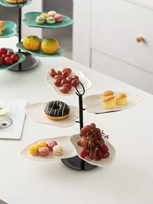 1pc Metal & Ceramic Combination Pedestal Fruit Bowl/Tray, Multi-Color, Minimalist Modern Style, Home Dessert Plate, Suitable For Halloween, Christmas, Wedding, Party, Afternoon Tea - Multicolor - View 3