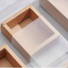 3/6/12/24 Juegos de Cajas de Regalo de Papel Kraft con Funda de PVC, Caja de Almacenamiento de Embalaje de Regalo Rectangular, BurlyWood, Desplegado: 9.41x9.33x0.02 pulgadas, Caja: 3.27x3.27x1.26 pulgadas, Tamaño Interior: 2.65x2.65x1.18 pulgadas (Hay una película protectora resistente a los arañazos en el estuche transparente, que debe pelarse antes de su uso.)