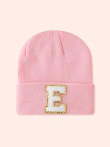 1pc Pink Children's Hat With 26 Letters, Knitted Beanie For Baby Boys And Girls, Warm For Outdoor And Daily Wear - Gold Label-pink Fluorescent Cap - View 95