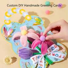 Handmade DIY Flower Greeting Cards, Festival Gift Cards. The Back Of The Cards Can Be Customized With Blessings. Suitable For Birthday, Mother's Day, Father's Day, Valentine's Day And Other Festivals. Three Sets Are Available.