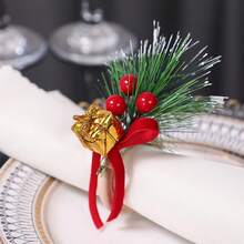 Christmas Napkin Rings With Pinecone Pine Needle Leaves Napkin Holder For Party Table Decoration - Light Green - View 2
