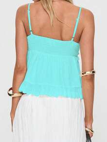 Women Camisole, Sleeveless Tops V-Neck Backless Solid Summer Vest For Party Club - 湖藍色 - 查看 2