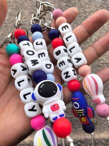 1 件定制返校个性化彩虹钥匙扣、返校串珠钥匙扣、钥匙扣标签、姓名标签、教师礼物、粉色彩虹热气球 - 字母珠鑰匙圈 - 查看 3