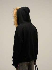 Men Hoodie Zip Up Y2k Zip Up Hoodie Fur Hooded Jacket Warm Winter Coat For Men With Hood Fur Collar Streetwearhalloween - 黑色 - 查看 10