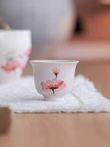 1 pieza/2 piezas Taza de té de cerámica con flores pintadas a mano, Taza de té con brillo del atardecer y mariposa, Taza de té de porcelana rosa femenina, Taza de té con tallo floral romántico, Juego de té Gongfu, Taza de té amada por las hadas, Taza de invitados para el hogar, Adecuada para todas las estaciones