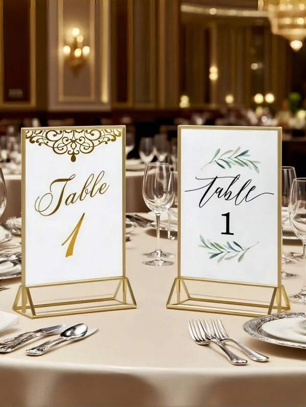 4pcs/6PCS/8PCS /10/Pcs Restaurant Table Menu Recipe Cards, Transparent Acrylic Wedding Table Number Racks, Photo Display Logo Racks With Golden Borders, Double-Sided Golden Photo Frames, Perfect For Weddings, Rehearsal Banquets, Engagement Parties, Anniversaries, Birthdays, Bridal Gift Parties, Coming-Of-Age Ceremonies, Company Parties Or Any Special Events!