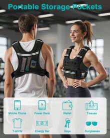 Weighted Vests For Women Men 8/12/16/20 Lb With Storage Pockets Reflective Stripe For Running Walking Workout Strength Training Fitness Gym - 12lb - View 6