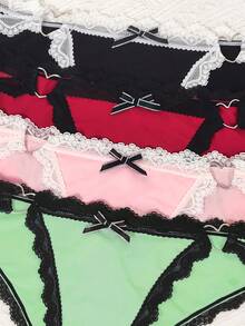 4PCS, Lace Underwear, Heart-Shaped Bow Triangle Underwear, Sexy, Soft And Breathable, Women's Full Coverage Underwear, Women's Lingerie&Underwear - Nhiều màu - Xem 8
